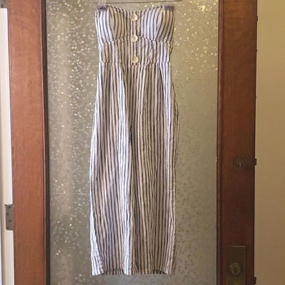 Grey and white striped romper size medium